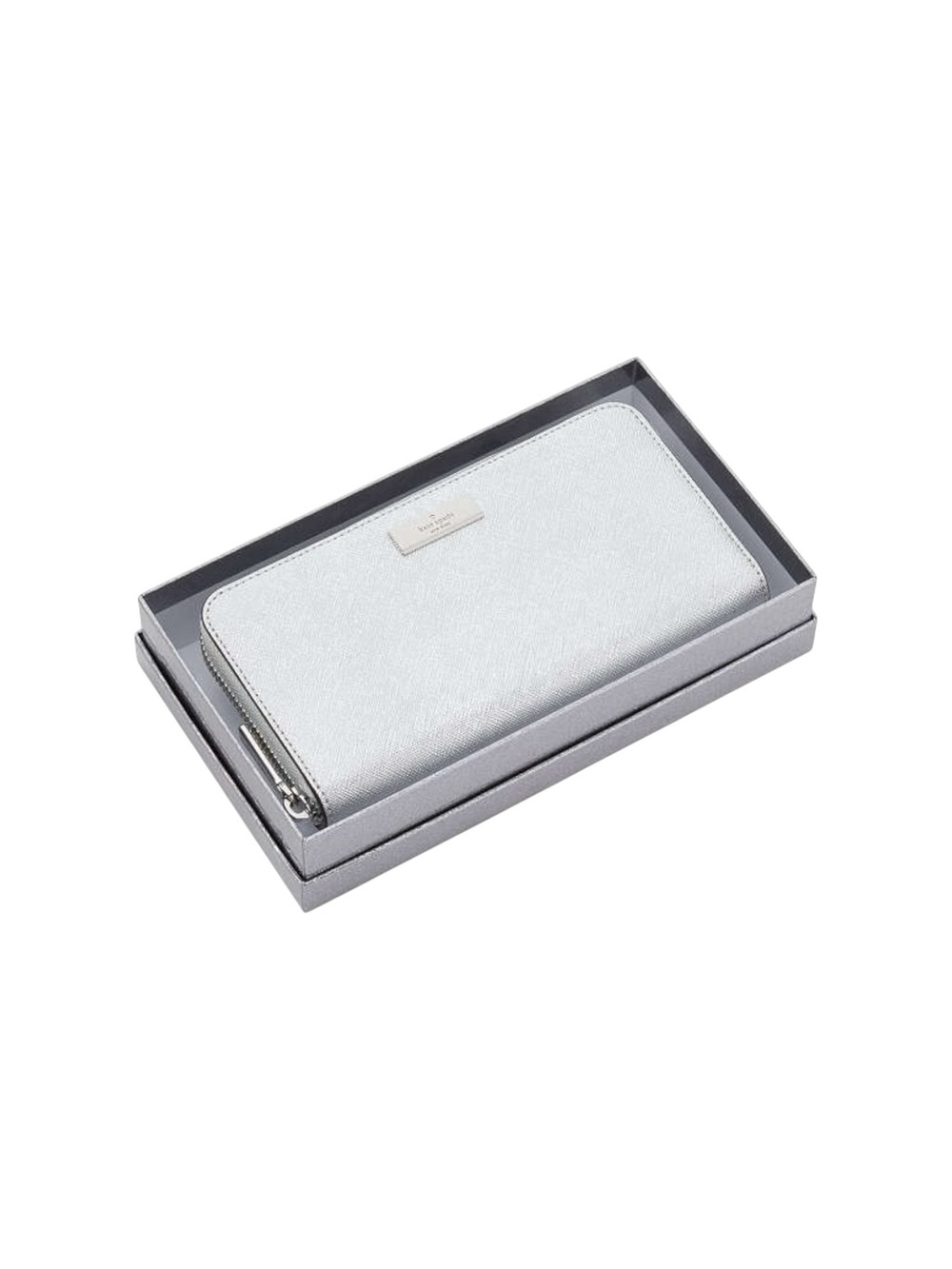 Kate Spade Kenzie Boxed Metallic Large Continental Wallet Lunar Light Silver NWT